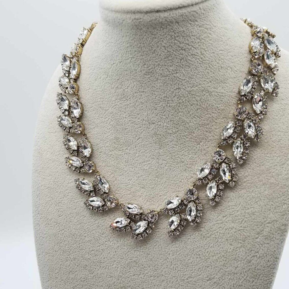 J Crew Clear Crystal Leaf Statement Necklace - image 7